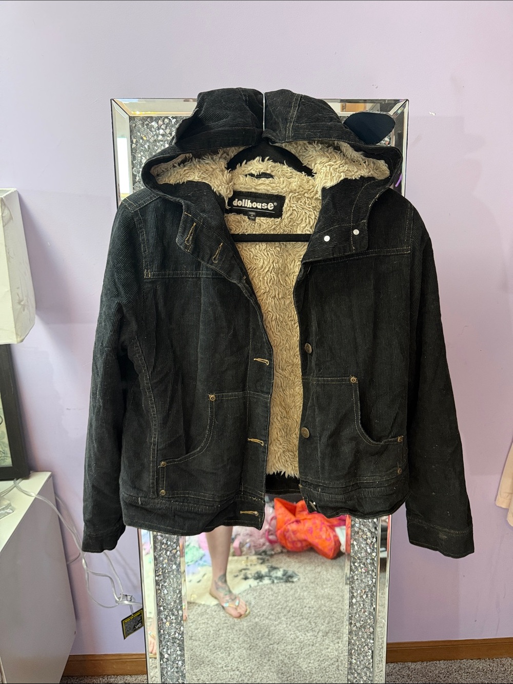 Dollhouse Black Jacket with Cream Sherpa Hood